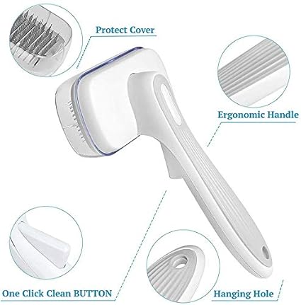 Pet Brush, One-button Auto-cleaning, Super Soft Silicone for Grooming Massaging Clean Hair with Hanging Holes