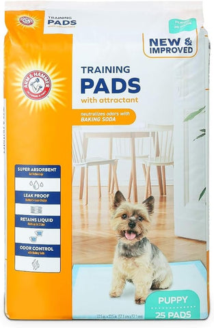 Arm & Hammer Puppy Training Pads with Attract | New and Improved Super Absorbent, Leak Proof, Odor Control Puppy Pads with Baking Soda | 25 Pack Bulk Pee Pads