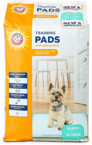 Arm & Hammer Puppy Training Pads with Attract | New and Improved Super Absorbent, Leak Proof, Odor Control Puppy Pads with Baking Soda | 50 Count Pee Pads