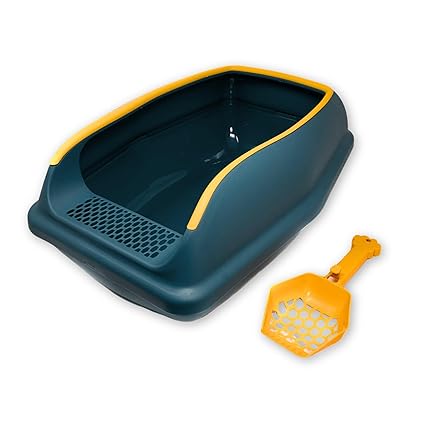Foodie Puppies Cat Litter Tray with Scooper and Rim for Cats and Kittens - (Sea Green) Semi-Closed, Innovative Foot Pedal Design for Easy Access, Durable Toilet Training Tray