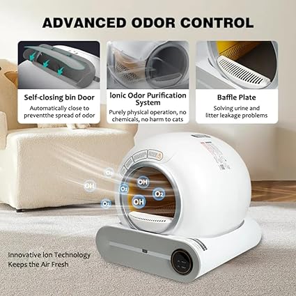 Kipenzi Smart Self Cleaning Cat Litter Box - Automatic Litter Tray (65L+9L Large Capacity), Odor Controller, Wi-fi Enabled, Smart APP Control, Mess-Free Design with Infrared Detector & Weight Sensors