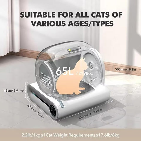 Kipenzi Smart Self Cleaning Cat Litter Box - Automatic Litter Tray (65L+9L Large Capacity), Odor Controller, Wi-fi Enabled, Smart APP Control, Mess-Free Design with Infrared Detector & Weight Sensors