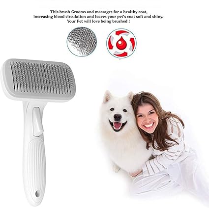 Pet Brush, One-button Auto-cleaning, Super Soft Silicone for Grooming Massaging Clean Hair with Hanging Holes