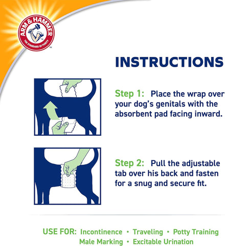 Arm & Hammer For Pets  Dog Wraps, Medium 12 Ct | Ultra-Absorbent, Adjustable Male Dog Diapers with Leak-Proof Protection & Wetness Indicator | Arm & Hammer Baking Soda Enhanced for Odor Control