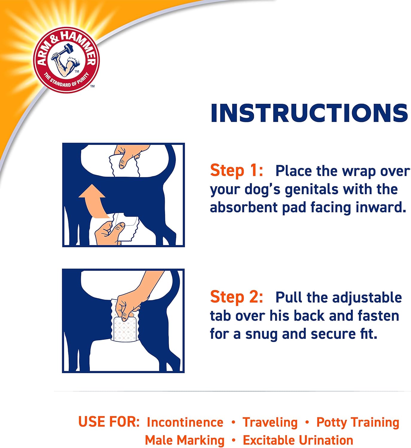 Arm & Hammer For Pets Dog Wraps, Size Small, 12 Count | Ultra-Absorbent, Adjustable Male Dog Diapers with Leak-Proof Protection and Wetness Indicator | Baking Soda for Odor Control