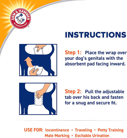 Arm & Hammer For Pets Dog Wraps, Size Small, 12 Count | Ultra-Absorbent, Adjustable Male Dog Diapers with Leak-Proof Protection and Wetness Indicator | Baking Soda for Odor Control