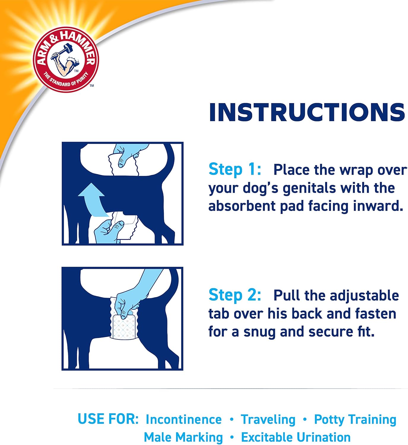 Arm & Hammer for Pets Dog Wraps, Size Large, 12 Count | Ultra-Absorbent, Adjustable Dog Diapers with Leak-Proof Protection and Wetness Indicator for Large Dogs