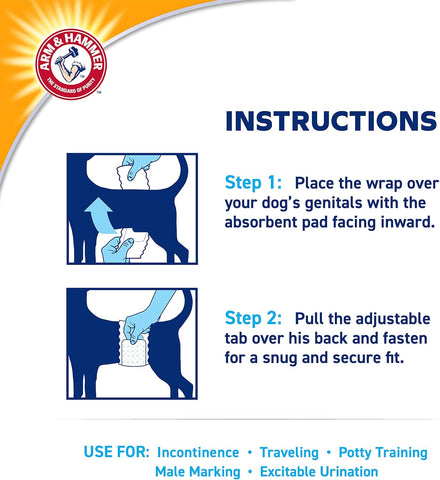 Arm & Hammer for Pets Dog Wraps, Size Large, 12 Count | Ultra-Absorbent, Adjustable Dog Diapers with Leak-Proof Protection and Wetness Indicator for Large Dogs