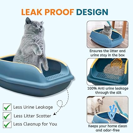 Foodie Puppies Cat Litter Tray with Scooper and Rim for Cats and Kittens - (Sea Green) Semi-Closed, Innovative Foot Pedal Design for Easy Access, Durable Toilet Training Tray