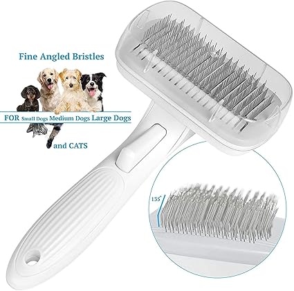 Pet Brush, One-button Auto-cleaning, Super Soft Silicone for Grooming Massaging Clean Hair with Hanging Holes