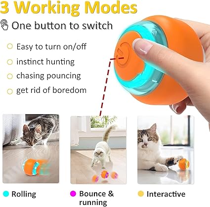Goofy Tails Smart Ball Interactive Toy for Cats and Kittens 6cm - Orange | 360° Rotating Cat Toy Ball | Ideal for Indoor & Outdoor Play | USB Rechargeable Automatic Rotating Ball with LED