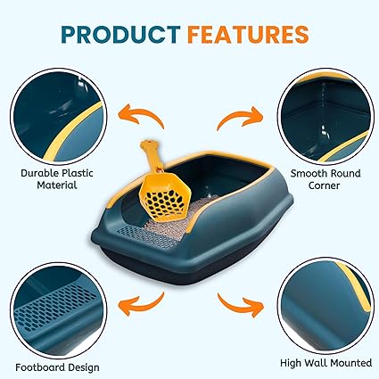 Foodie Puppies Cat Litter Tray with Scooper and Rim for Cats and Kittens - (Sea Green) Semi-Closed, Innovative Foot Pedal Design for Easy Access, Durable Toilet Training Tray