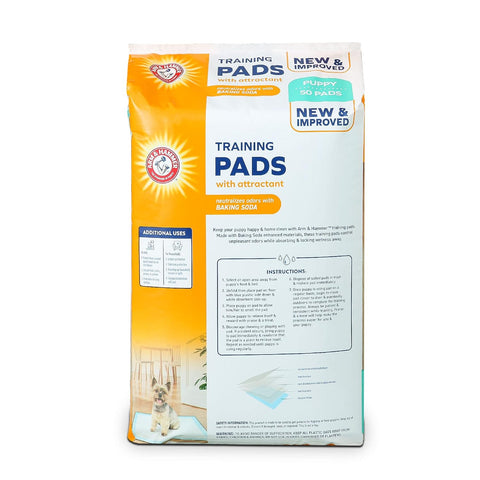 Arm & Hammer Puppy Training Pads with Attract | New and Improved Super Absorbent, Leak Proof, Odor Control Puppy Pads with Baking Soda | 50 Count Pee Pads