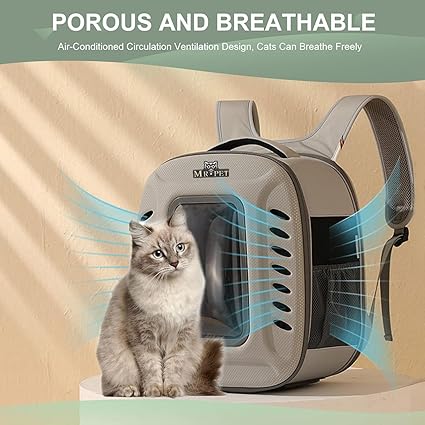 PET FUN Premium Transparent Cat Backpack Carrier - Breathable Pet Travel Bag for Cats & Small Dogs, Foldable, Ventilated with Ergonomic Design, Perfect for Hiking & Camping (Grey)