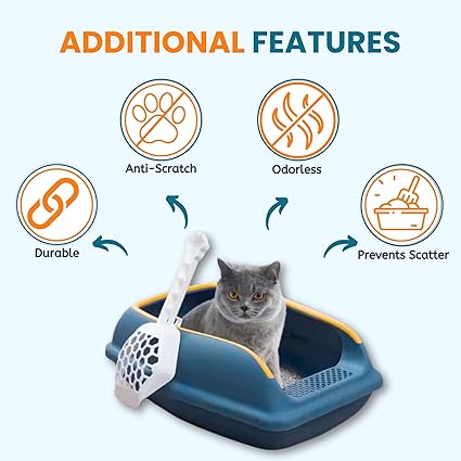 Foodie Puppies Cat Litter Tray with Scooper and Rim for Cats and Kittens - (Sea Green) Semi-Closed, Innovative Foot Pedal Design for Easy Access, Durable Toilet Training Tray