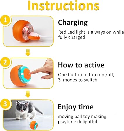 Goofy Tails Smart Ball Interactive Toy for Cats and Kittens 6cm - Orange | 360° Rotating Cat Toy Ball | Ideal for Indoor & Outdoor Play | USB Rechargeable Automatic Rotating Ball with LED
