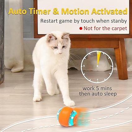 Goofy Tails Smart Ball Interactive Toy for Cats and Kittens 6cm - Orange | 360° Rotating Cat Toy Ball | Ideal for Indoor & Outdoor Play | USB Rechargeable Automatic Rotating Ball with LED