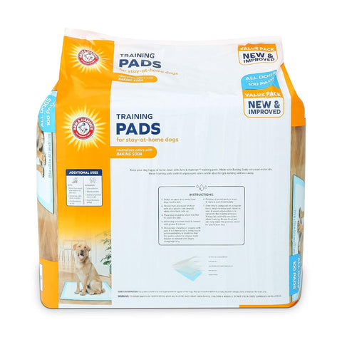 Arm & Hammer - Dog Training Pads Stay at Home | New & Improved Super Absorbent Leak Proof Odor Control Dog Padding with Baking Soda | 100 Count Pee Pads