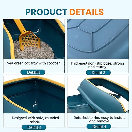 Foodie Puppies Cat Litter Tray with Scooper and Rim for Cats and Kittens - (Sea Green) Semi-Closed, Innovative Foot Pedal Design for Easy Access, Durable Toilet Training Tray