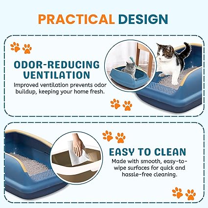 Foodie Puppies Cat Litter Tray with Scooper and Rim for Cats and Kittens - (Sea Green) Semi-Closed, Innovative Foot Pedal Design for Easy Access, Durable Toilet Training Tray
