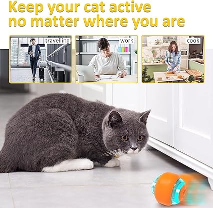Goofy Tails Smart Ball Interactive Toy for Cats and Kittens 6cm - Orange | 360° Rotating Cat Toy Ball | Ideal for Indoor & Outdoor Play | USB Rechargeable Automatic Rotating Ball with LED